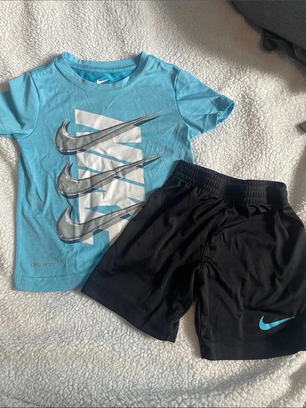 Nike Blue Graphic Tee and Black Athletic Shorts Set DRI-FIT size 4